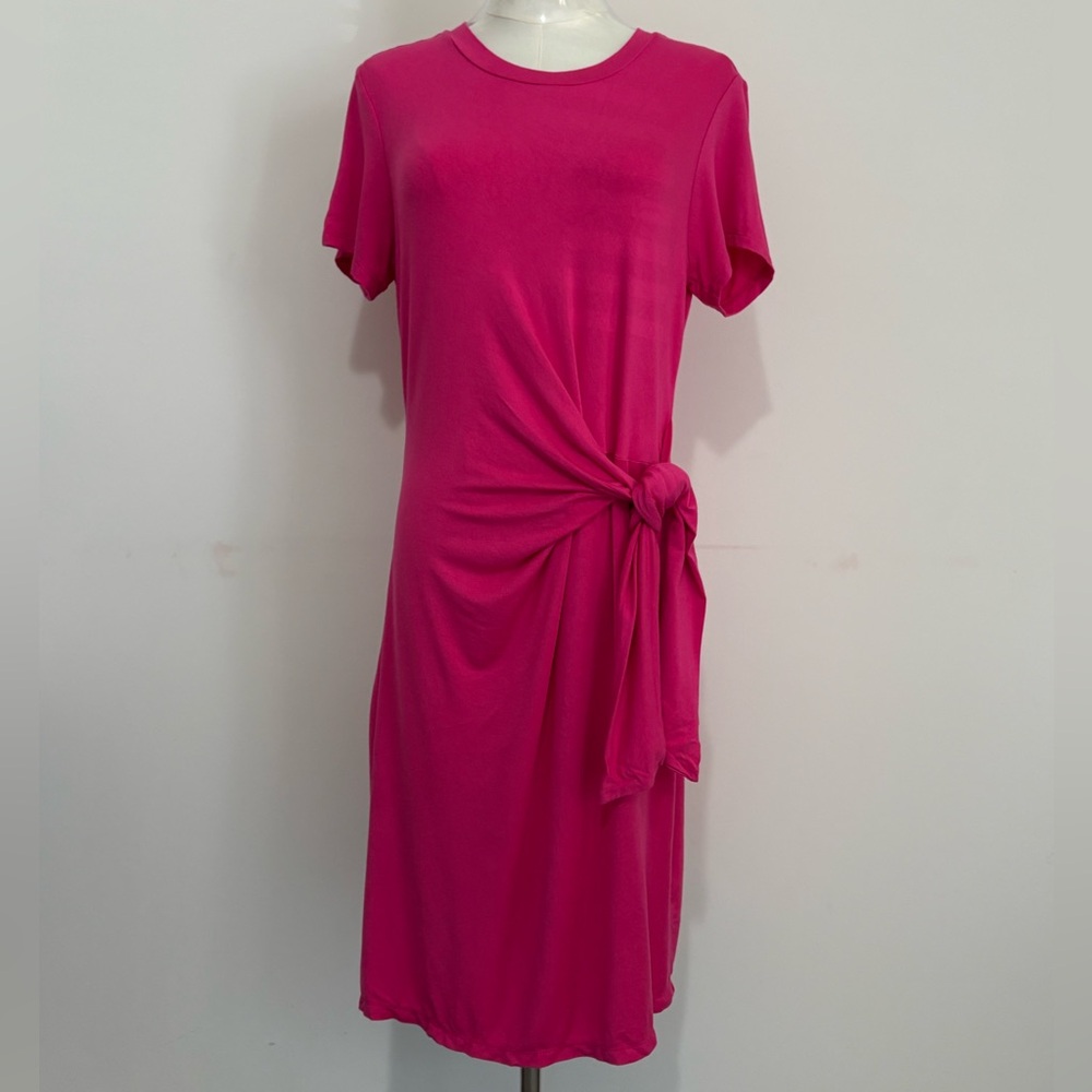 CALVIN KLEIN Fuchsia Side-Knot T-shirt Dress, Size 8